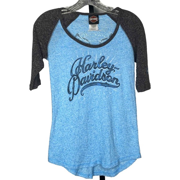 Harley-Davidson Tops - Harley-Davidson Womens Turquoise raglan 3/4 Sleeve Graphic Cotton Tee Size small